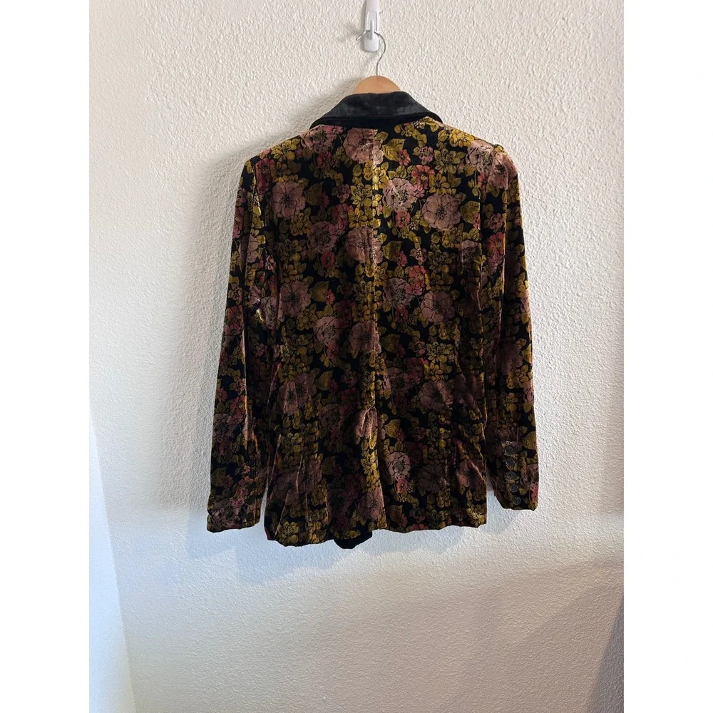 Free People We The Free Floral Velvet Blazer Black Gold Womens XS - Picture 4 of 9